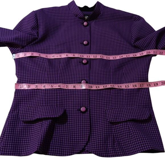 VINTAGE 1970s 2 Piece Suit Long Midi Skirt Jacket Set Large Purple Black Gingham - Picture 7 of 16